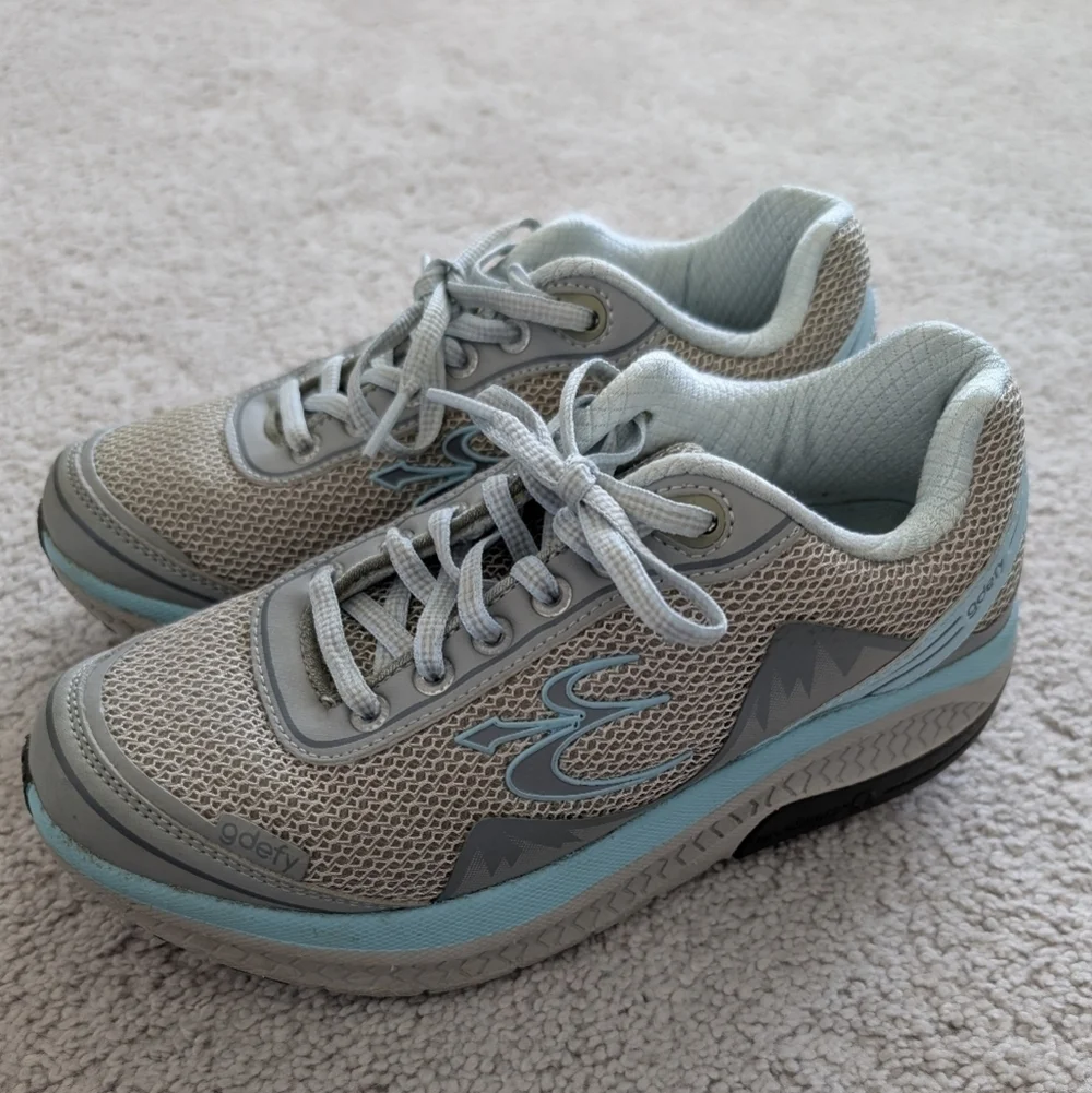 Gravity Defyer Womens Size 7 Gdefy Mighty Walk Shoes Versoshock Gray Blue Aqua